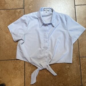 Striped Button-Up Tie Front Blouse - Cropped Top